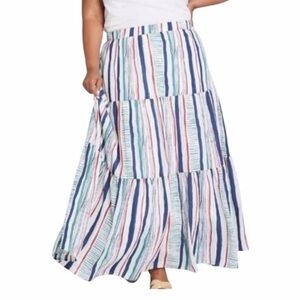 Striped Tiered Maxi Skirt in Navy, Teal & Red